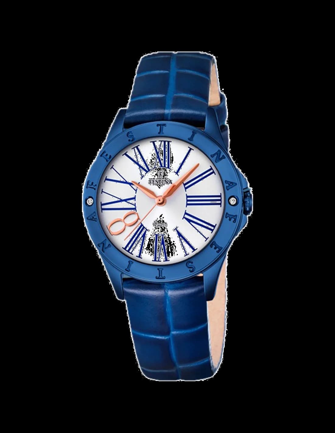 Garde-temps Festina F16931/1 pour femme, cadran blanc, bracelet cuir bleu, style moderne