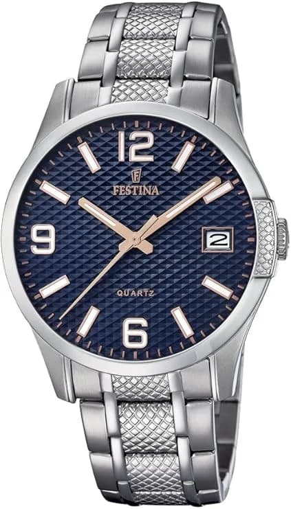 Garde-temps Festina F16981/2 pour homme, au cadran bleu et bracelet acier