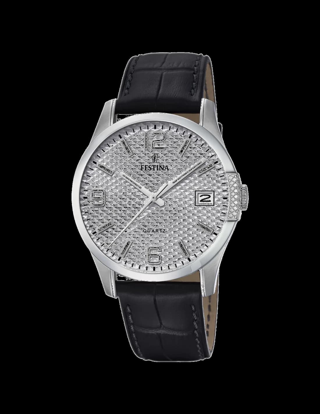 Garde-temps Festina F16982/1 pour homme, cadran blanc, bracelet cuir noir, design classique