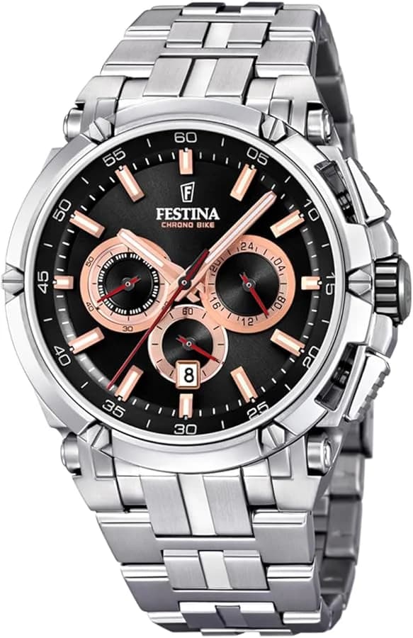Garde-temps Festina F20327/8 pour homme, chrono bike acier argenté cadran noir