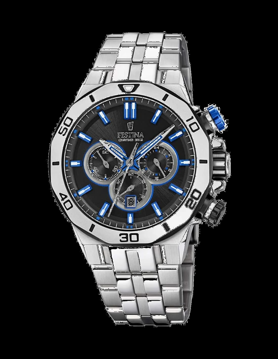 Garde-temps Festina F20448/5 pour homme, chronographe avec cadran noir et bleu