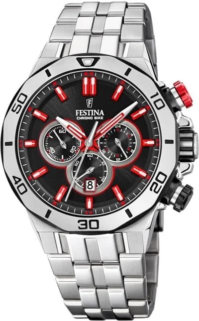 Garde-temps Festina F20448/7 pour homme, chrono bike acier argenté cadran noir