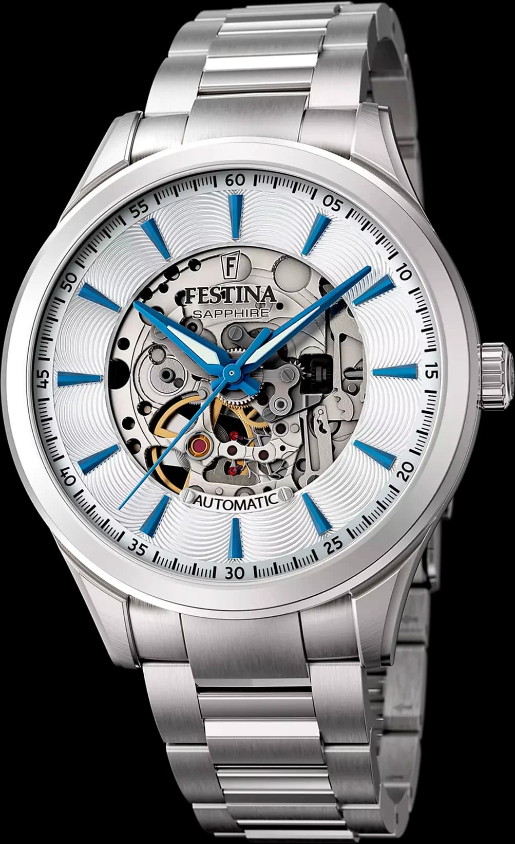 Garde-temps Festina F20536/1 pour homme, cadran blanc, mouvement squelette automatique