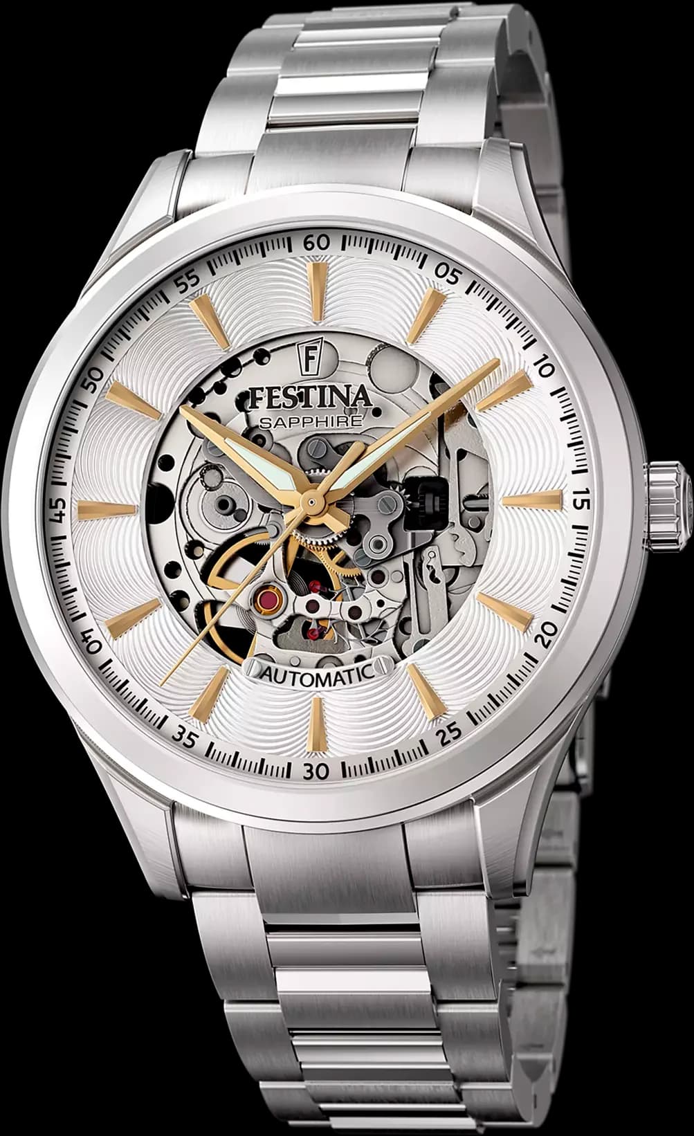 Garde-temps Festina F20536/2 pour homme, cadran argenté, mouvement squelette automatique