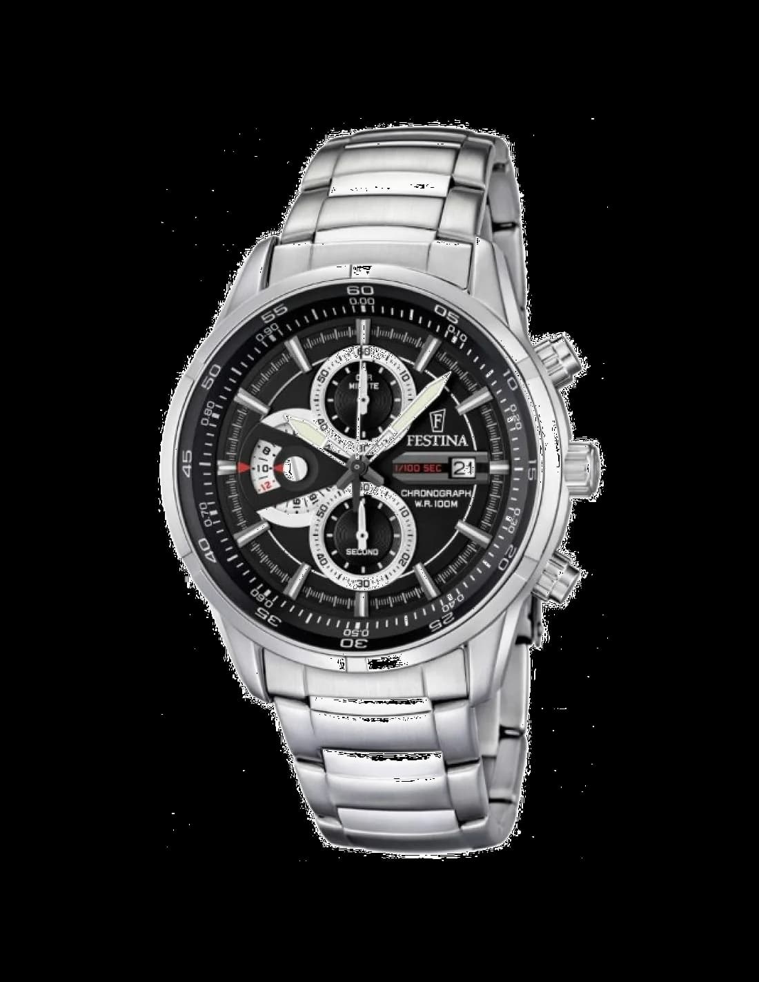 Garde-temps Festina F6823/3 pour homme, cadran noir, bracelet acier argent