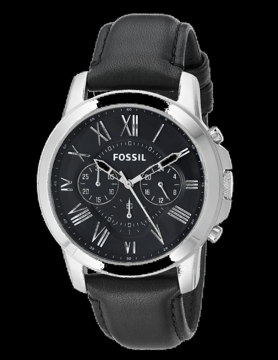 Garde-temps Fossil FS4812 pour homme, bracelet cuir noir pour cadran argenté