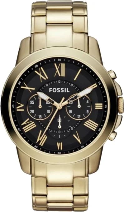 Garde-temps Fossil FS4815 pour homme, cadran noir, bracelet acier doré