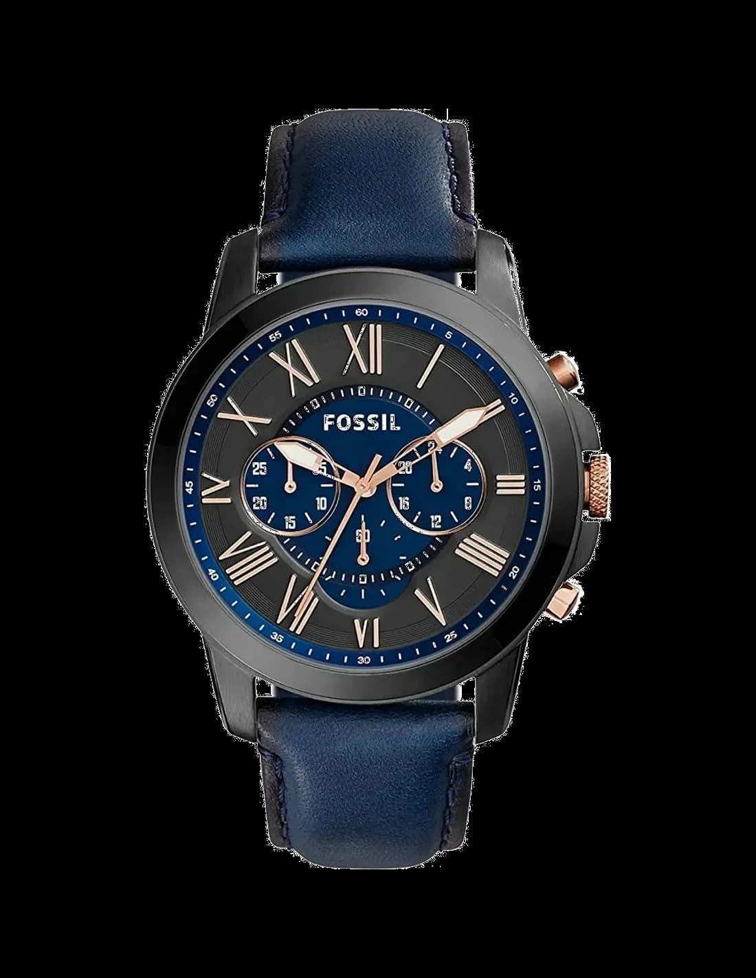 Garde-temps Fossil FS5061 pour homme, cadran bleu nuit, bracelet cuir, design sportif