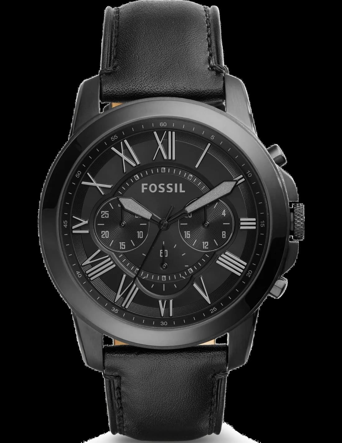 Garde-temps Fossil FS5132 pour homme, chronographe cadran noir, bracelet cuir noir
