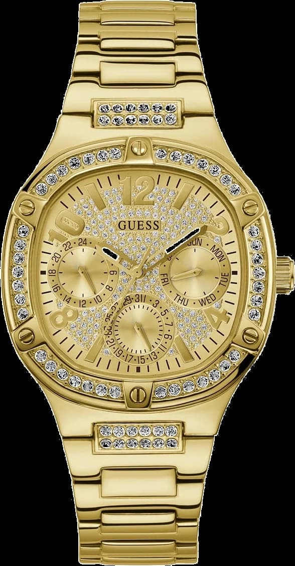 Garde-temps Guess GW0558L2 pour femme, cadran or, bracelet acier doré jaune, multifonction