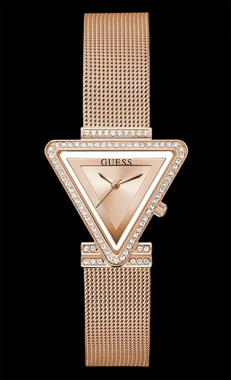 Garde-temps Guess GW0508L3 pour femme, cadran or rose, bracelet acier et boitier orné de strass