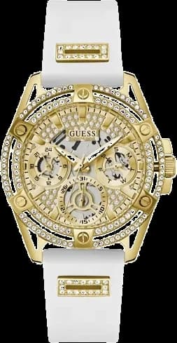 Garde-temps Guess GW0536L2 pour femme, cadran or, bracelet blanc et boitier doré