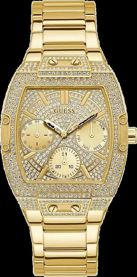 Garde-temps Guess GW0104L2 pour femme, acier doré pavée de cristaux cadran or