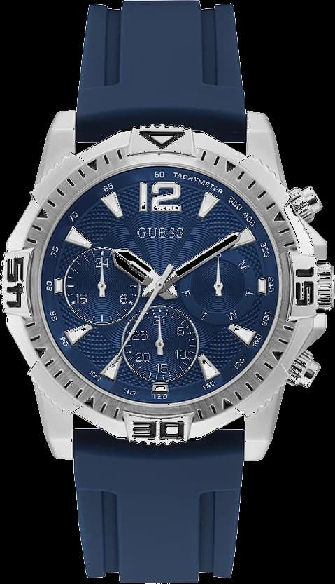 Garde-temps Guess GW0211G1 avec cadran bleu soleil, aiguilles argentées et index appliqués en acier