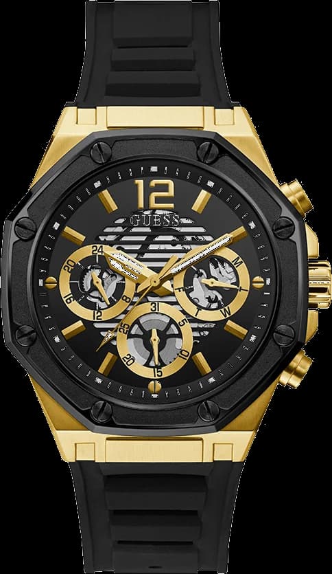 Garde-temps Guess GW0263G1 pour homme, cadran noir avec bracelet silicone