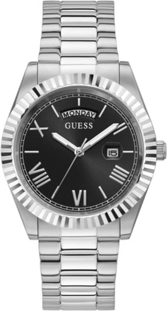 Garde-temps Guess GW0265G1 pour homme, cadran noir sur bracelet acier