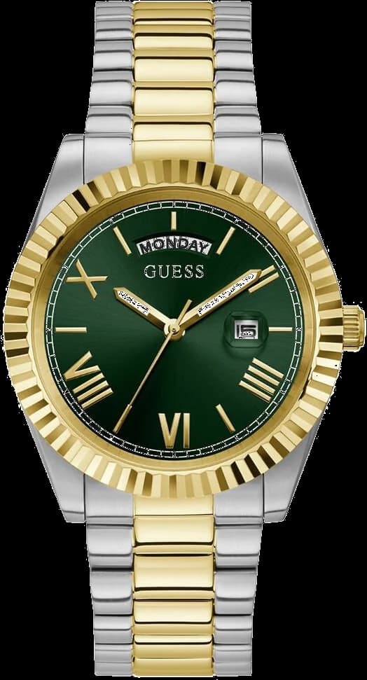 Garde-temps Guess GW0265G8 pour homme, cadran vert sur acier bicolore