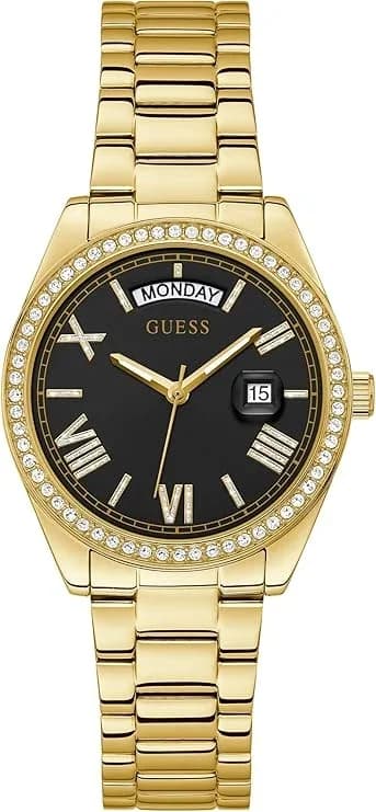 Garde-temps Guess GW0307L2 pour femme, cadran noir, bracelet acier argenté, style classique