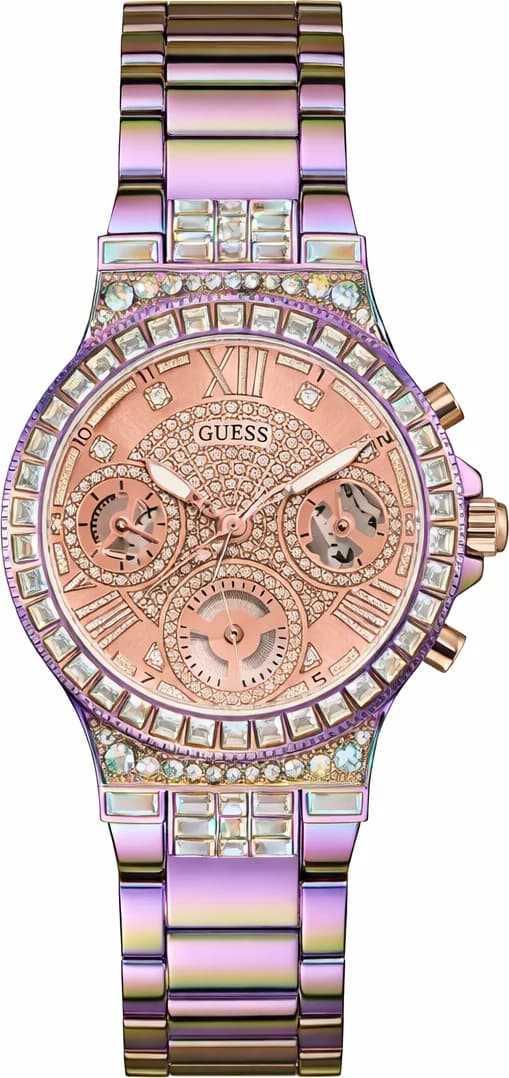 Garde-temps Guess GW0320L4 pour femme, bracelet acier arc-en-ciel boitier strass