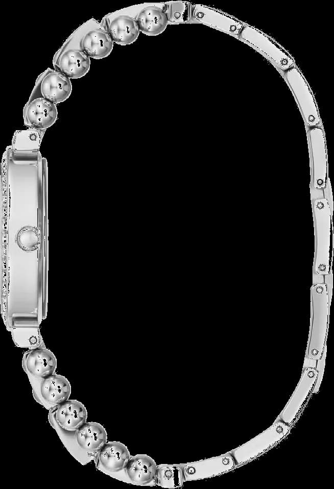 Visage cadran Guess GW0401L1 révélant index appliqués en strass, aiguilles bâton et date à 4h30 sur fond argenté soleillé