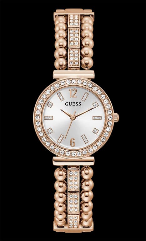Garde-temps Guess GW0401L3 pour femme, acier rose gold et strass sur cadran argent