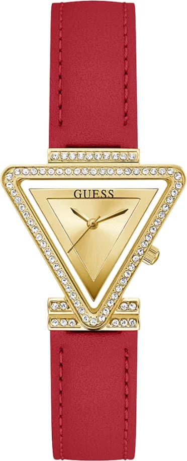 Garde-temps Guess GW0504L2 pour femme, boîtier triangle doré sur cuir rouge
