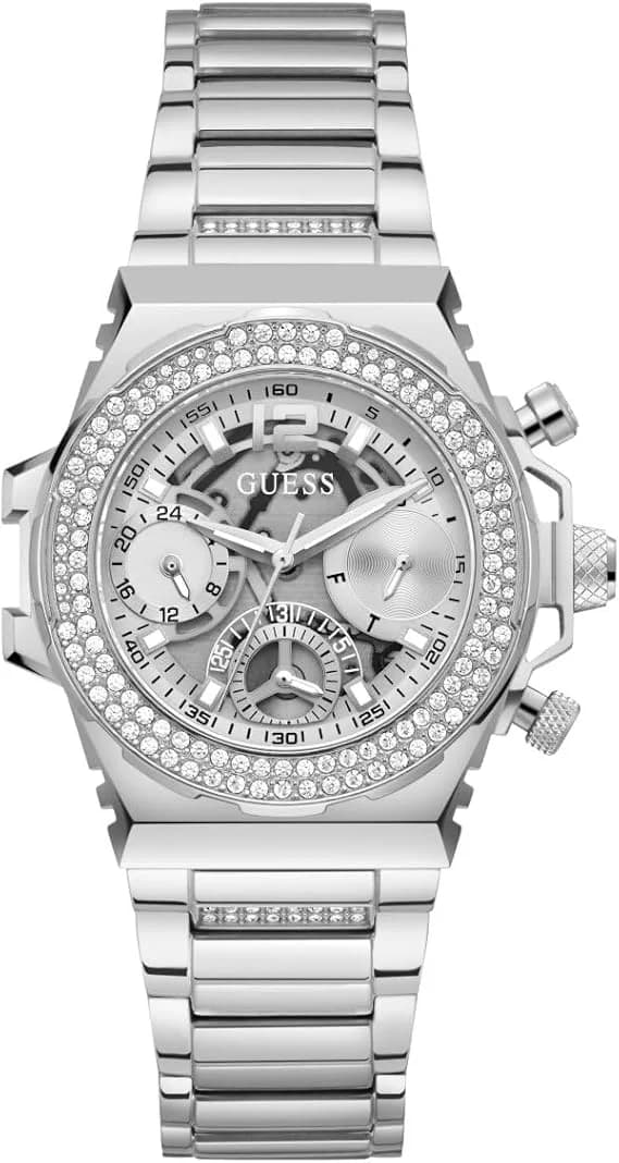 Garde-temps Guess GW0552L1 pour femme, cadran argenté avec bracelet acier maillons