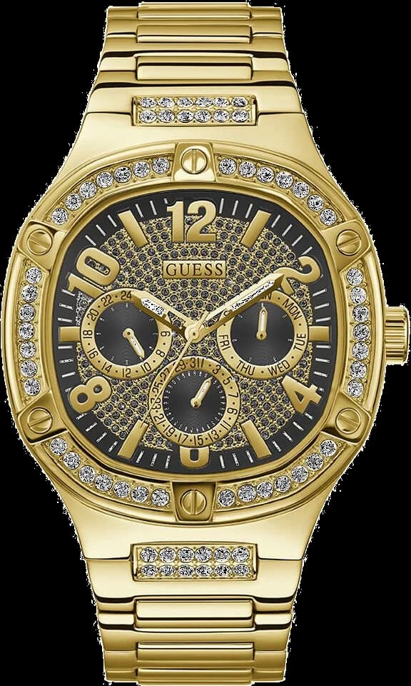 Garde-temps Guess GW0576G2 pour homme, cadran noir multifonction et boîtier acier bicolore