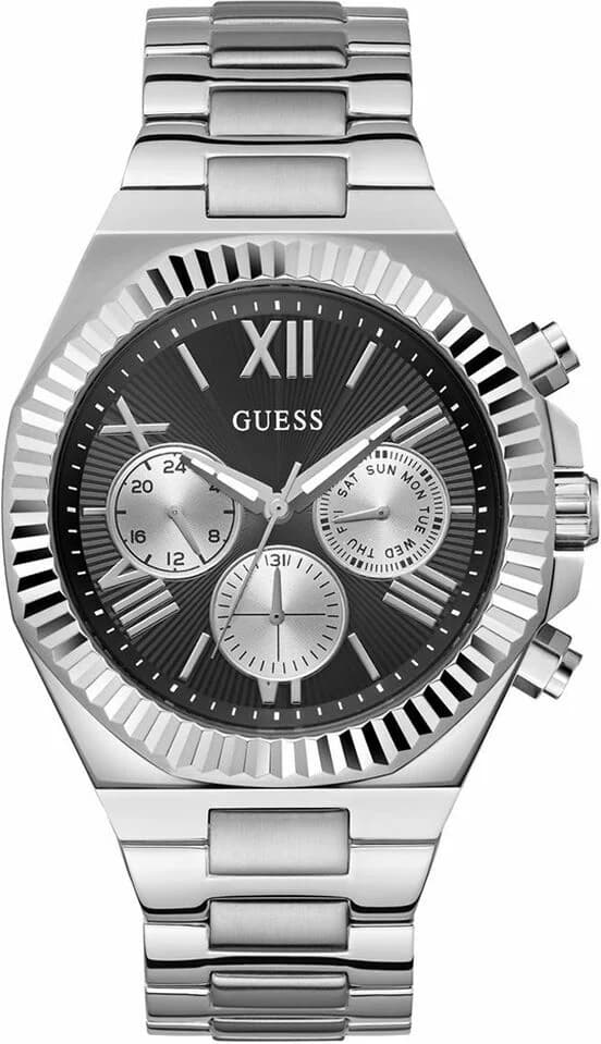 Garde-temps Guess GW0703G1 pour homme, cadran noir multifonctions acier