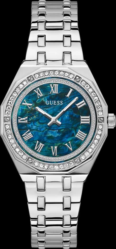 Garde-temps Guess GW0770L1 pour femme, cadran bleu nacre sur bracelet acier argenté