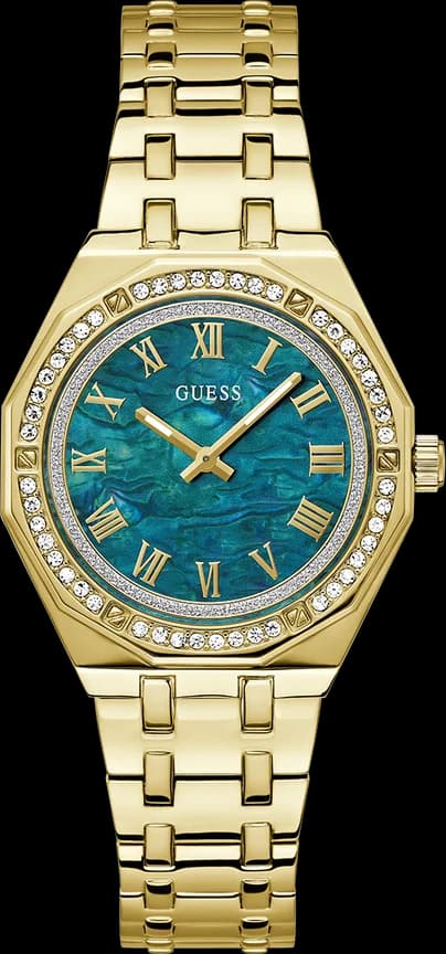 Garde-temps Guess GW0770L2 pour femme, cadran vert nacre, bracelet acier doré style désiré