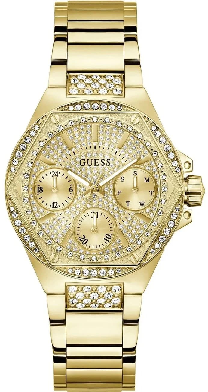 Garde-temps Guess GW0878L2 pour femme, au cadran doré et bracelet maillons acier