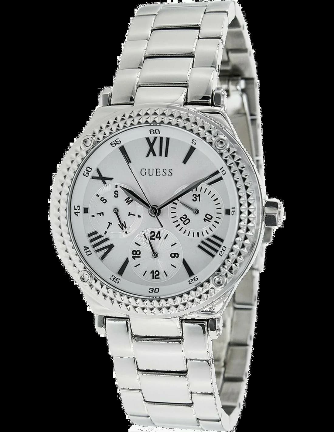Garde-temps Guess W0331L1 pour femme, cadran argent multifonction sur acier