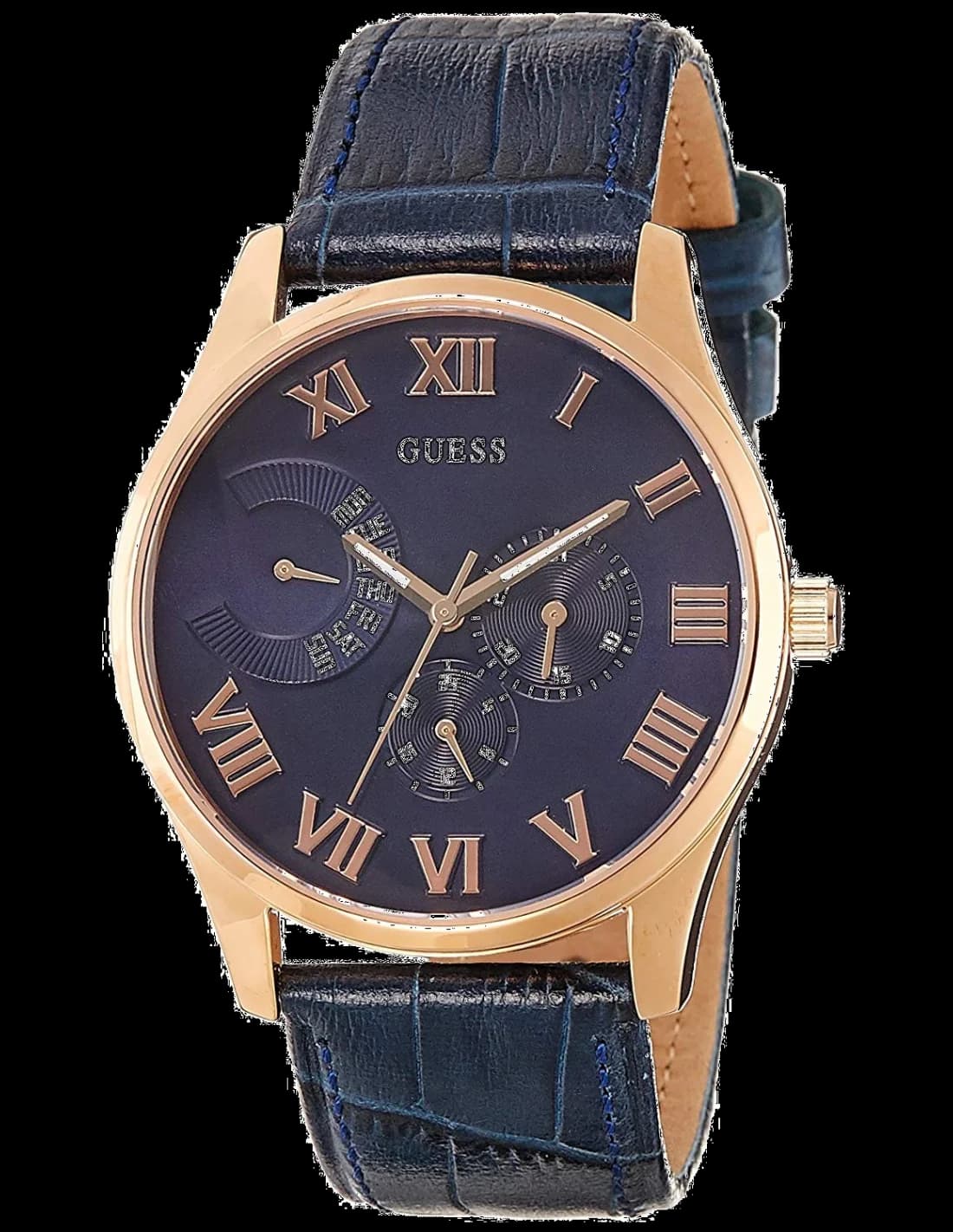 Garde-temps Guess W0669G2 pour homme, cadran bleu sur bracelet cuir