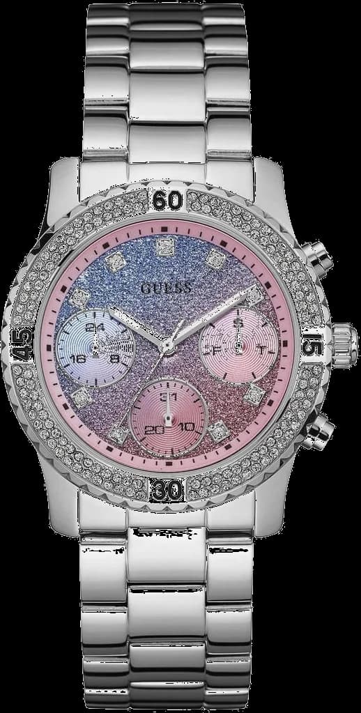 Garde-temps Guess W0774L1 pour femme, bicolore bleu et rose sur acier