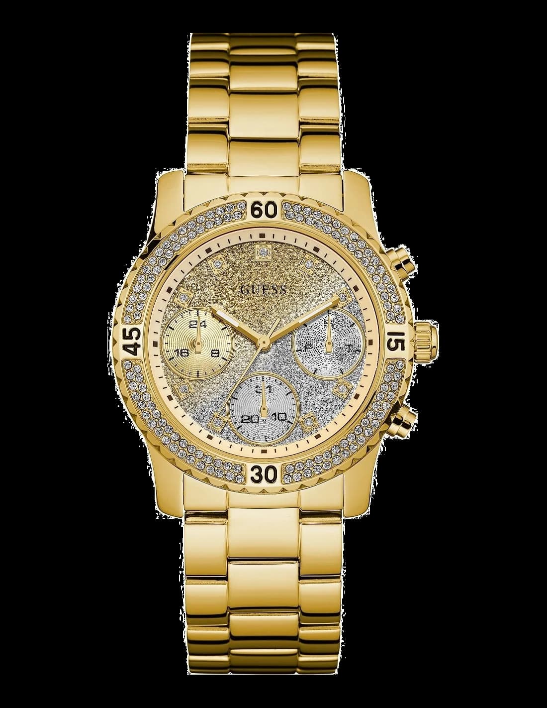 Garde-temps Guess W0774L5 pour femme, cadran doré, bracelet acier doré jaune avec cristaux