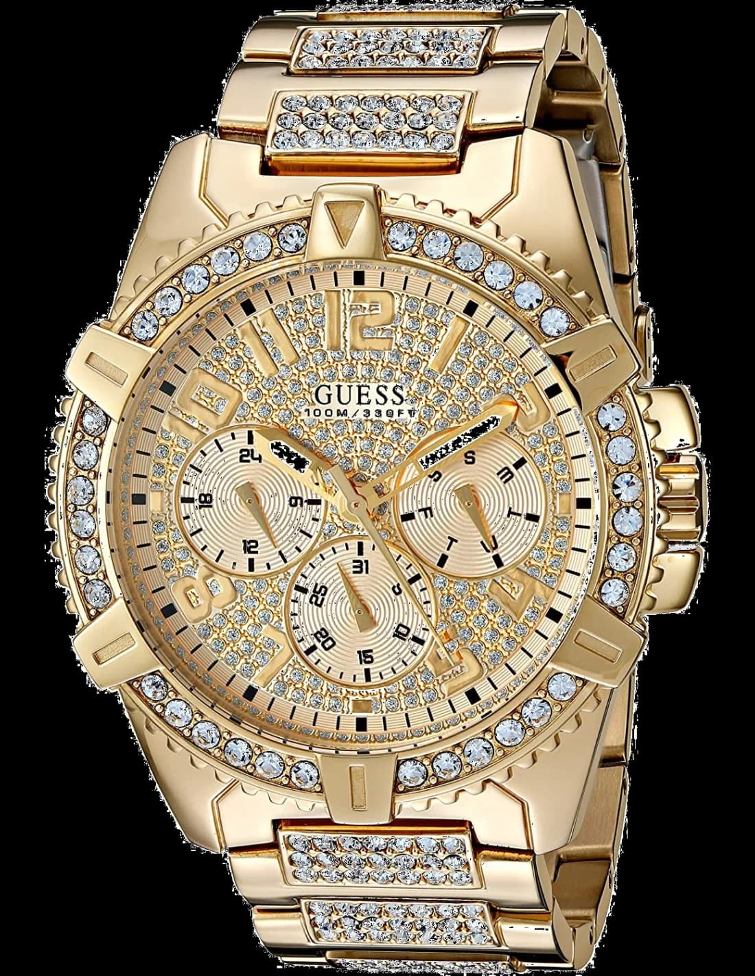 Garde-temps Guess W0799G2 pour homme, cadran or avec cristaux Swarovski