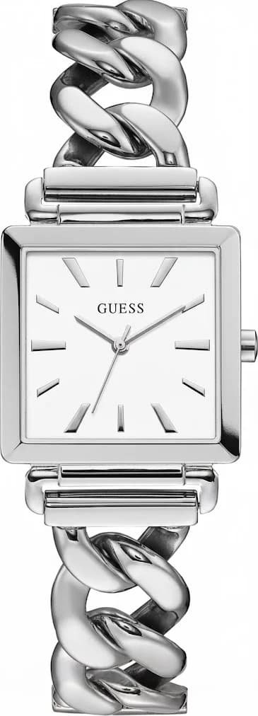 Garde-temps Guess W1029L1 pour femme, boitier carré acier cadran blanc