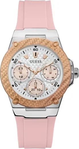 Garde-temps Guess W1094L4 pour femme, bracelet silicone rose, boîtier bicolore