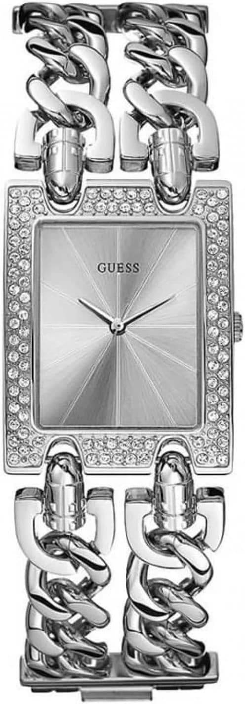 Garde-temps Guess W1121L1 pour femme, cadran argenté, bracelet acier massif