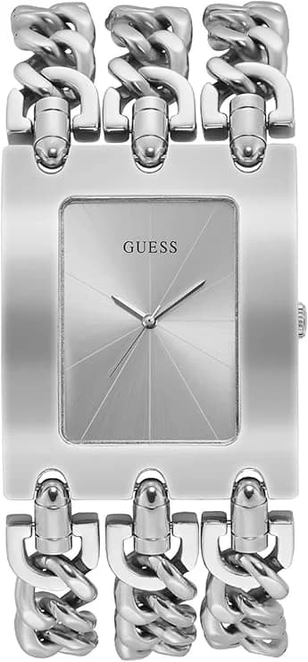 Garde-temps Guess W1274L1 pour femme, cadran argenté, bracelet acier maille chaîne