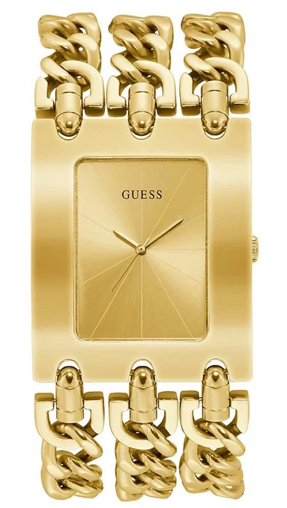 Garde-temps Guess W1274L2 pour femme, cadran doré, bracelet acier maille chaîne
