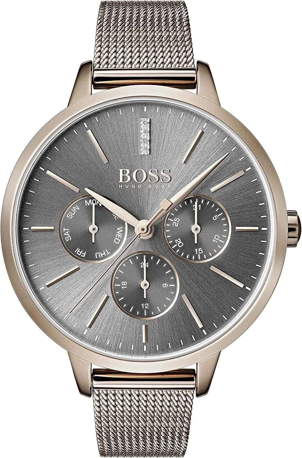 Garde-temps Hugo Boss 1502424 pour femme, noir avec bracelet doré or rose