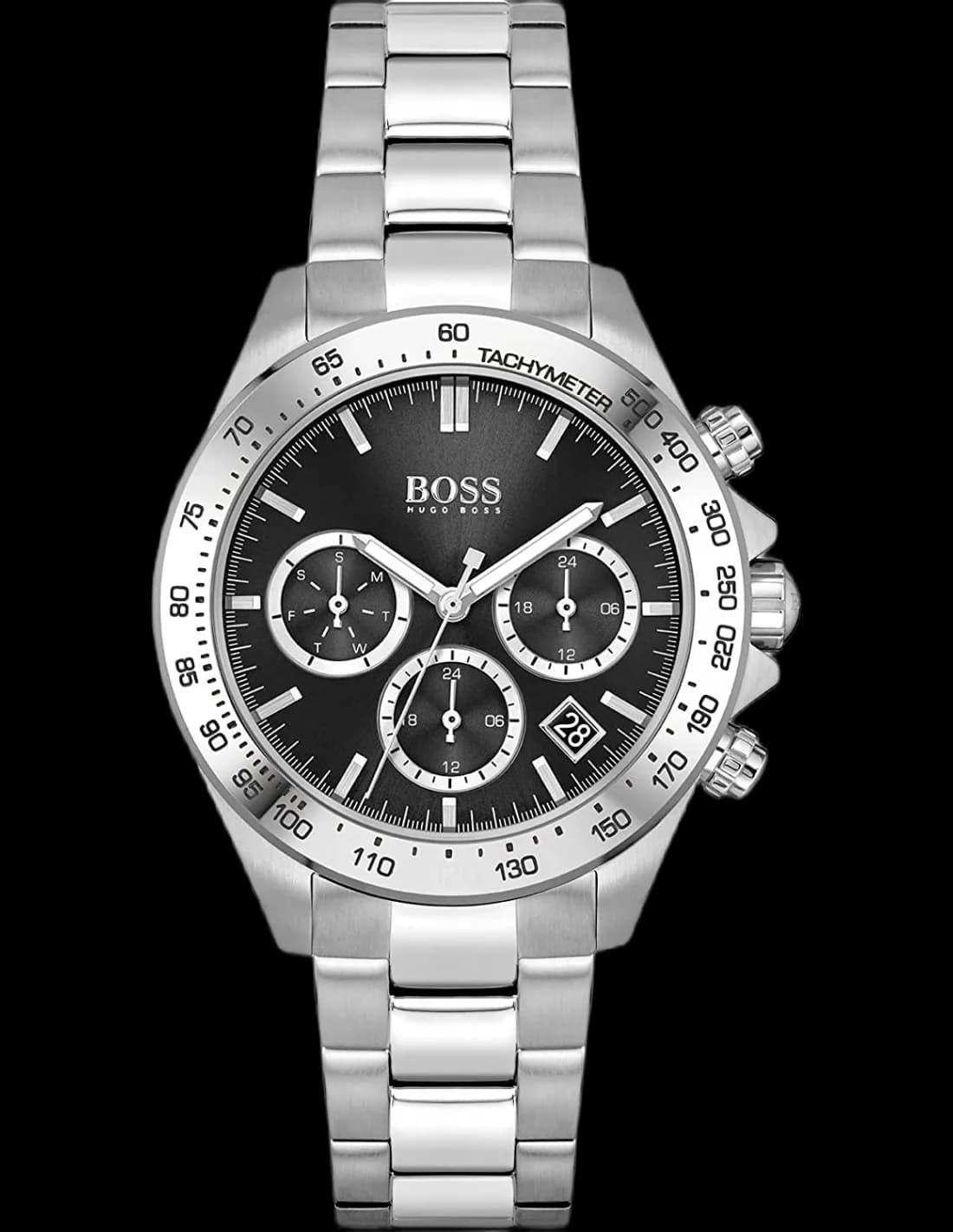 Garde-temps Hugo Boss 1502614 pour femme, au cadran noir et boîtier acier brossé