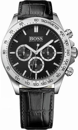 Garde-temps Hugo Boss 1513178 pour homme, cadran noir bracelet cuir crocodile