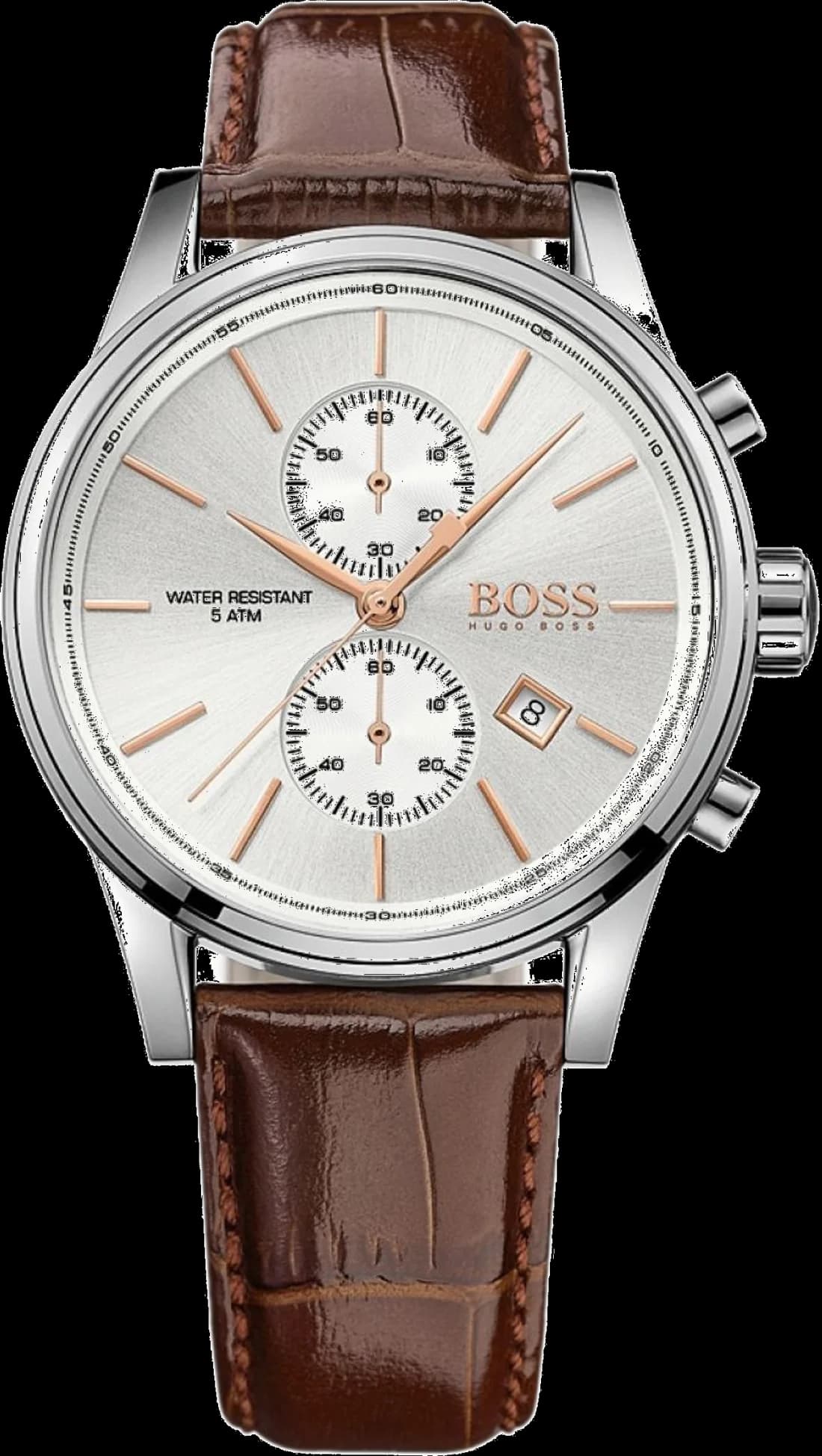 Garde-temps Hugo Boss 1513280 pour homme, cadran argent, bracelet cuir marron, style casual chic