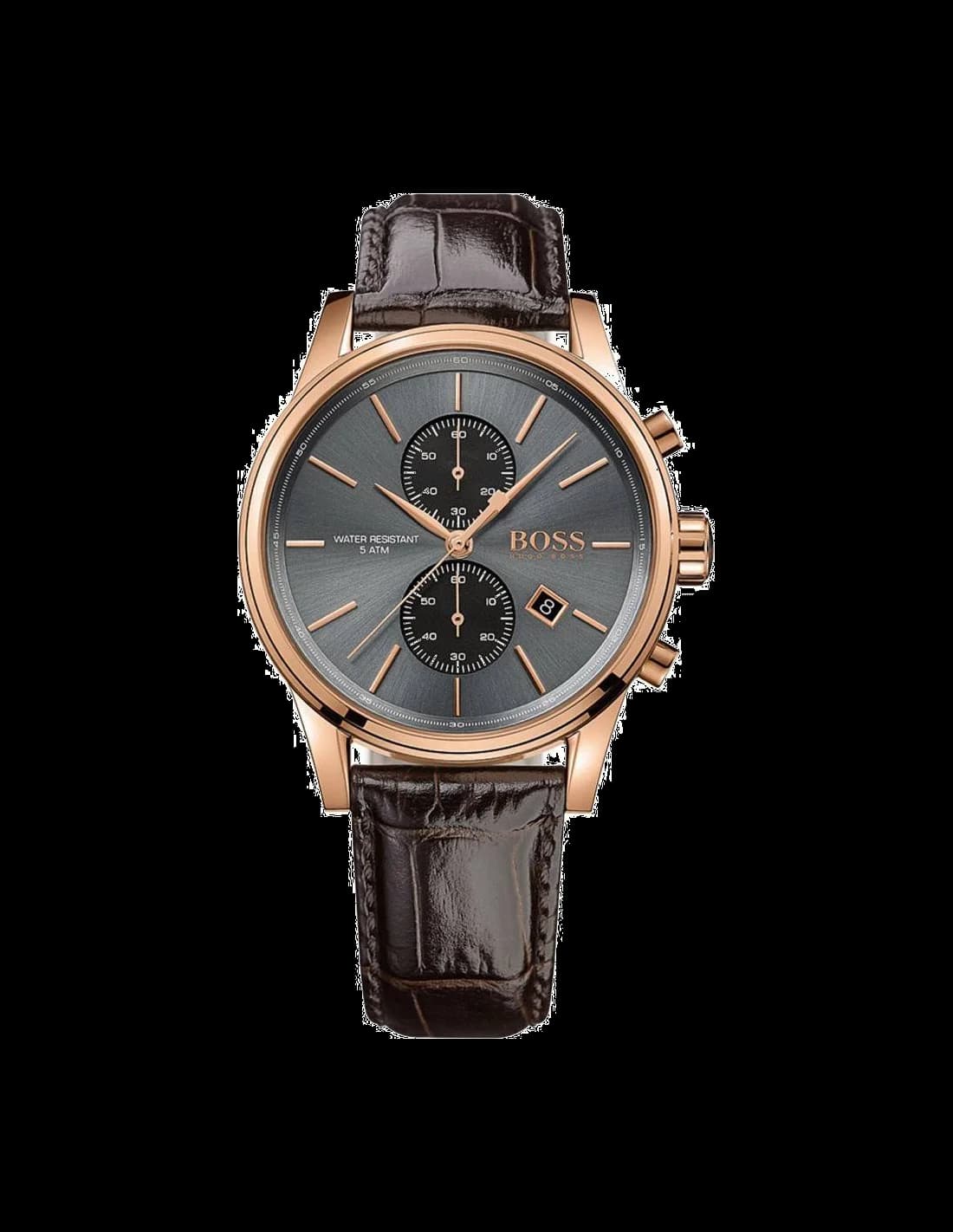 Garde-temps Hugo Boss 1513281 pour homme, cadran ardoise noir, bracelet cuir marron