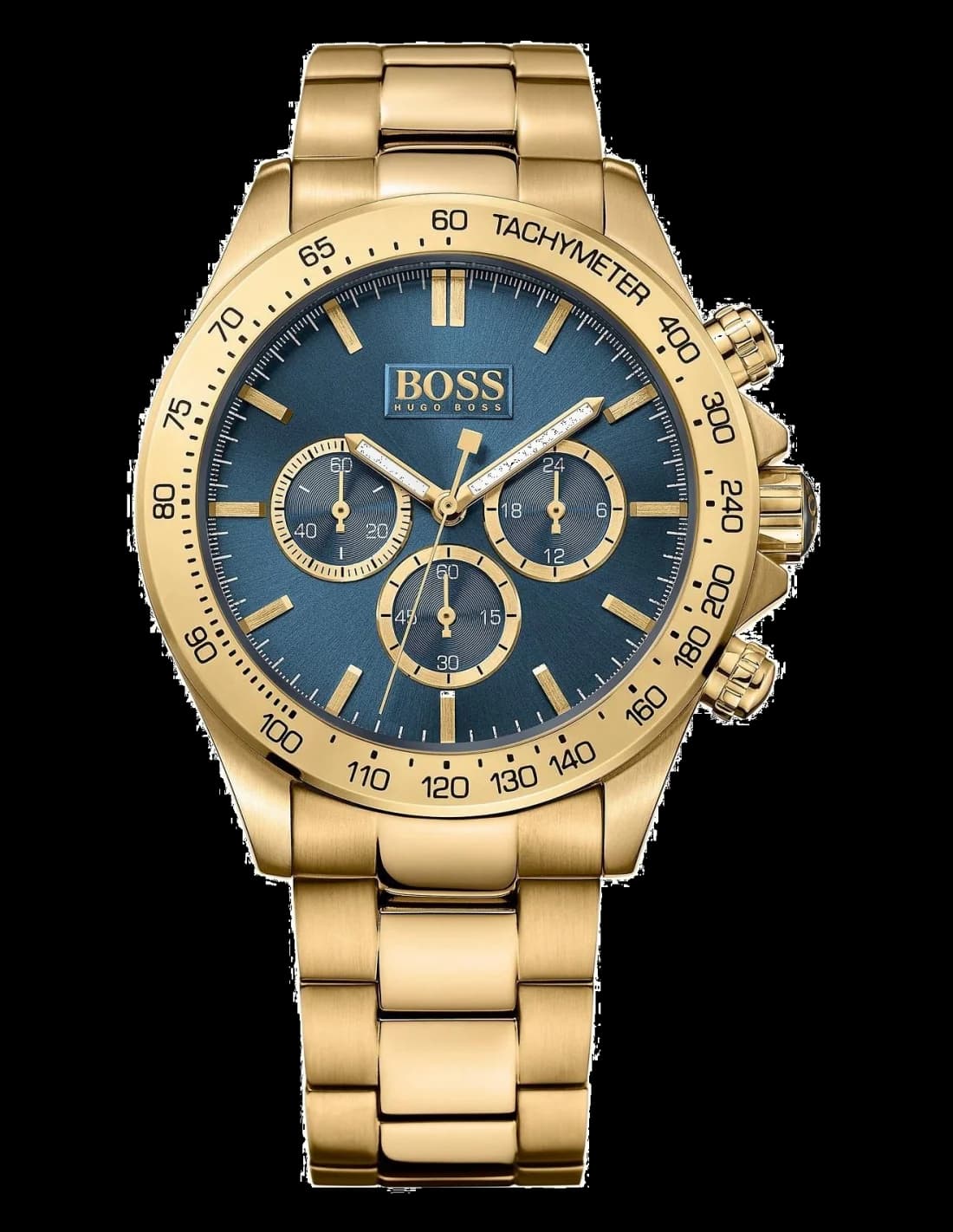 Garde-temps Hugo Boss 1513340 pour homme, cadran bleu et bracelet acier doré