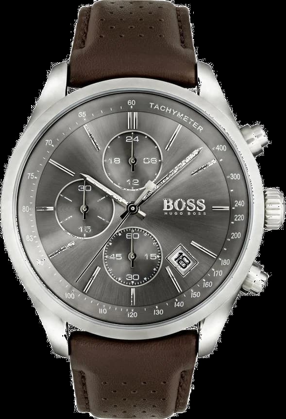 Garde-temps Hugo Boss 1513476 pour homme, au cadran gris et bracelet en cuir marron