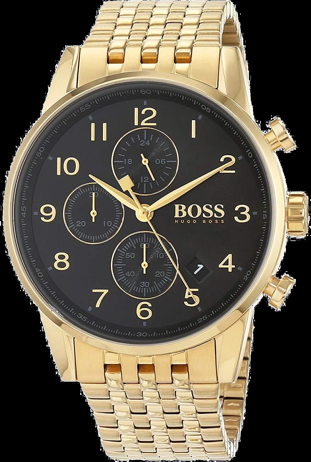 Garde-temps Hugo Boss 1513531 pour homme, cadran noir sur bracelet acier doré